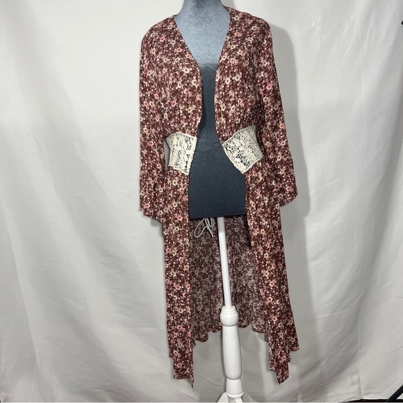 Jody California Jackets & Blazers - Vintage Jody California Cover Up Flower Print Flare Sleeve Womens Brown Sz L/XL